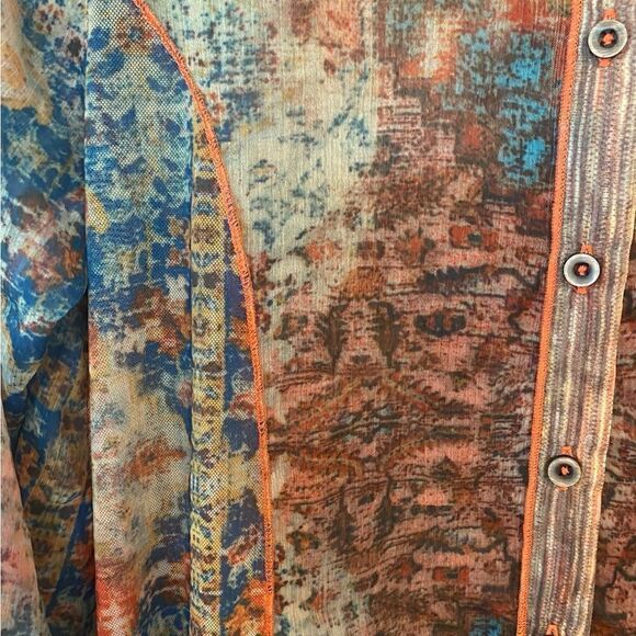 Soft Surroundings Sz XS Sheer Fall Color Orange Piping Detail Button Down Shirt - Picture 5 of 8